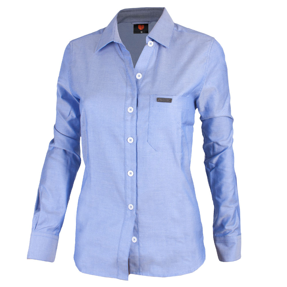 Women s Corporate Shirt Long Sleeve Blue Gingham Black Gingham